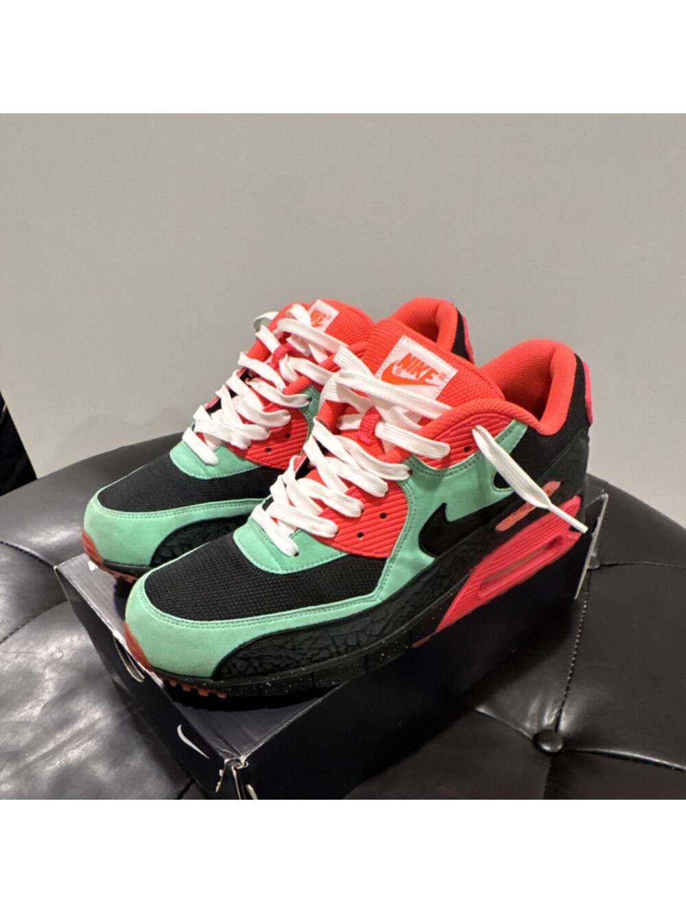 Nike Air Max 90 Custom Black Red Green White Low Top Men's Athletic Sneakers